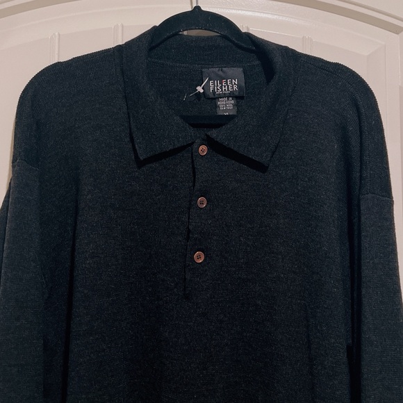 NWOT Eileen Fisher New York Mens 100% Wool Long Sleeve Collared Sweater Black XL - Picture 4 of 7